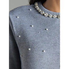 Rhinestone Embellished Sweater Gray