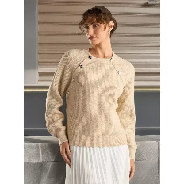Textured Raglan Sleeves Sweater brown