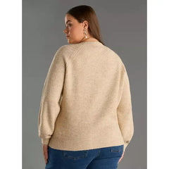 Textured Raglan Sleeves Sweater Brown