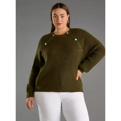 Textured Raglan Sleeves Sweater Green