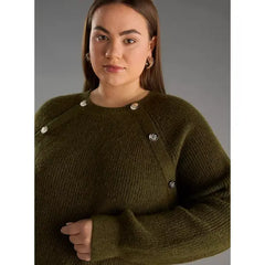 Textured Raglan Sleeves Sweater Green