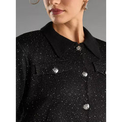Sequin Embellished Crop Sweater Black