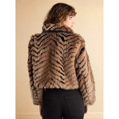 MAX FASHION Chevron Printed Sherpa Jacket-Multicolour