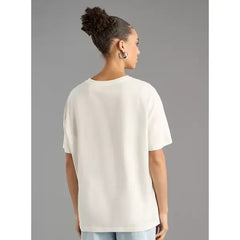 MAX FASHION Stitch and Angel Print T-shirt with Short Sleeves-White