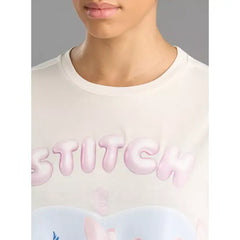 MAX FASHION Stitch and Angel Print T-shirt with Short Sleeves-White