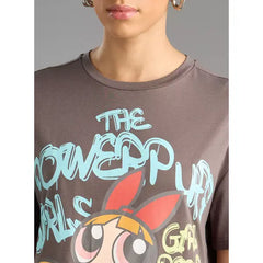 MAX FASHION Power puff Girls Print T-shirt with Short Sleeves-Brown