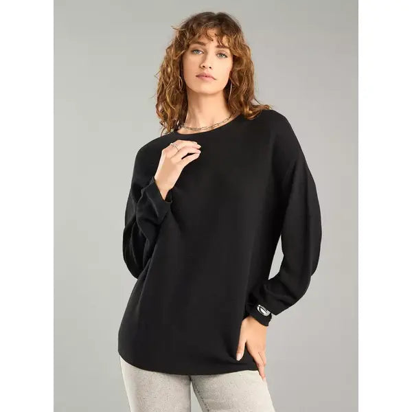 Textured Crew Neck Sweater Black