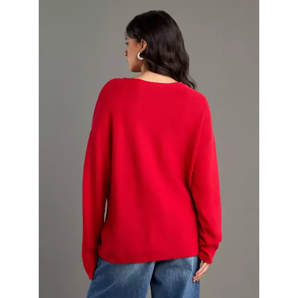 Textured Crew Neck Sweater Red