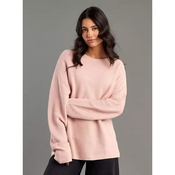 Textured Crew Neck Sweater Pink