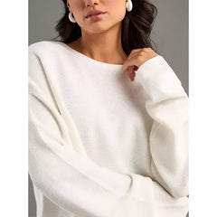 Textured Crew Neck Sweater White
