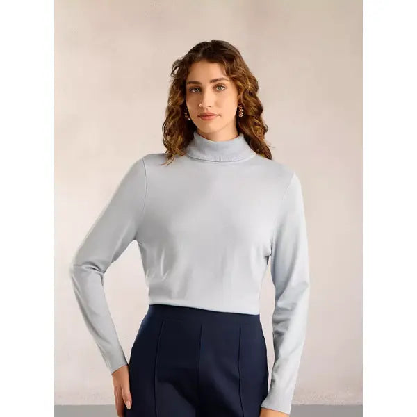 Plain Turtle Neck Jumper with Long Sleeves gray