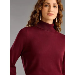 Plain Turtle Neck Jumper with Long Sleeves Red