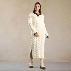 Textured Polo Sweater Dress White