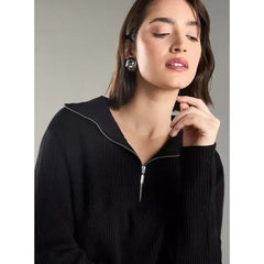 Textured Jumper with Zip Detail Black