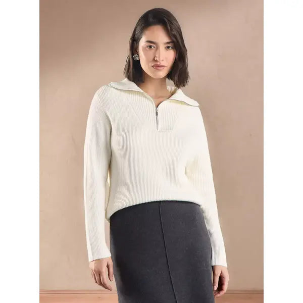 Textured Jumper with Zip Detail White