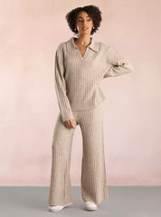 Textured Collared Jumper with Long Sleeves Brown