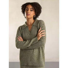 Textured Collared Jumper with Long Sleeves Green