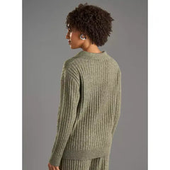 Textured Collared Jumper with Long Sleeves Green