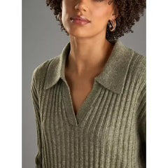 Textured Collared Jumper with Long Sleeves Green