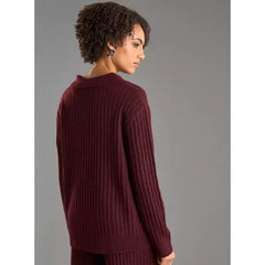Textured Collared Jumper with Long Sleeves Red