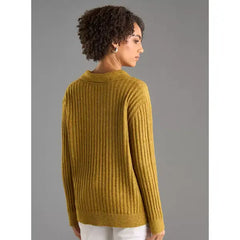 Textured Collared Jumper with Long Sleeves Yellow
