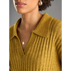 Textured Collared Jumper with Long Sleeves Yellow