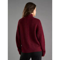 Textured High Neck Cardigan with Zip Closure Red