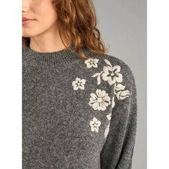 Floral Embroidered Jacquard Sweater Gray