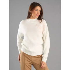 Floral Embroidered Jacquard Sweater White