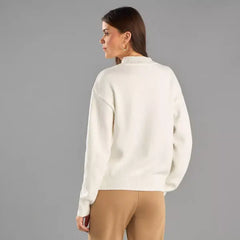 Floral Embroidered Jacquard Sweater white