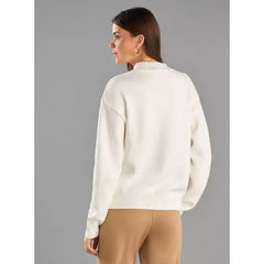 Floral Embroidered Jacquard Sweater White