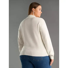 Floral Embroidered Jacquard Sweater white