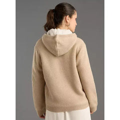 Cable Knit Hooded Cardigan Brown