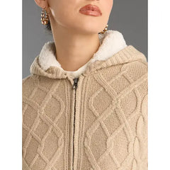 Cable Knit Hooded Cardigan Brown