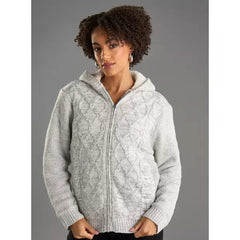 Cable Knit Hooded Cardigan white