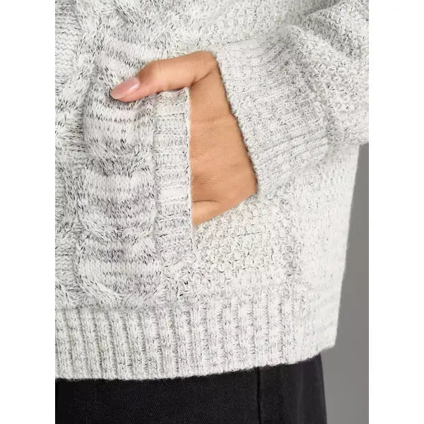 Cable Knit Hooded Cardigan white