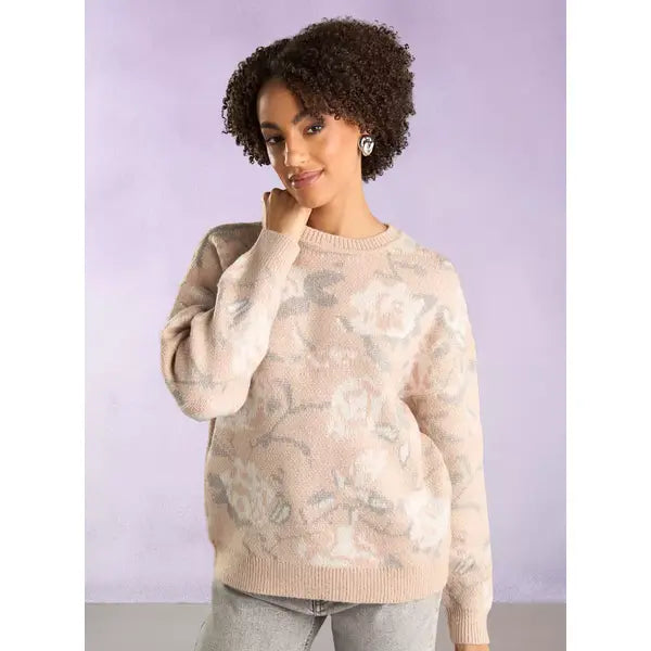 Floral Print Jacquard Sweater Brown
