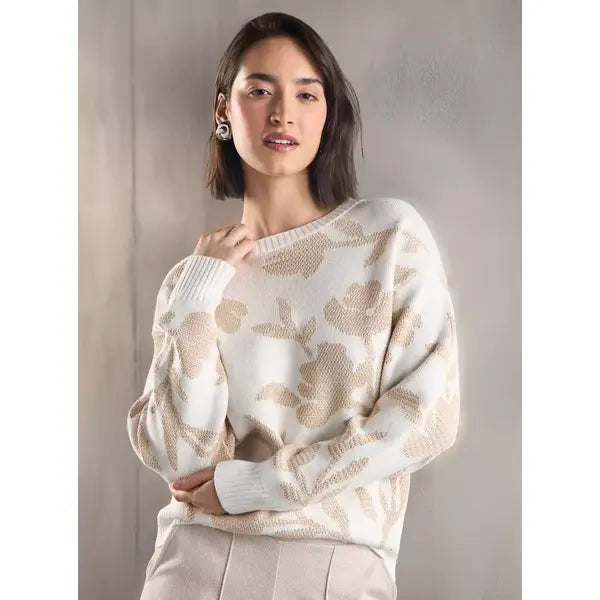 Floral Jacquard Sweater White