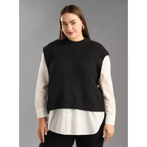 Textured Twofer Top black