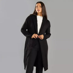 Textured Longline Cardigan with Hood Black
