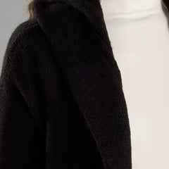 Textured Longline Cardigan with Hood Black
