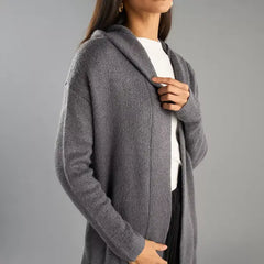 Textured Longline Cardigan with Hood Gray