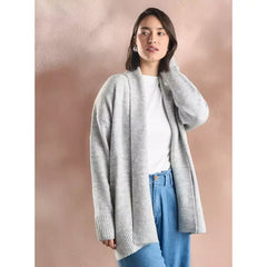 Plain Open Front Cardigan Gray