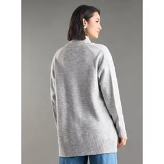 Plain Open Front Cardigan Gray