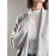 Plain Open Front Cardigan Gray