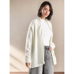 Plain Open Front Cardigan White