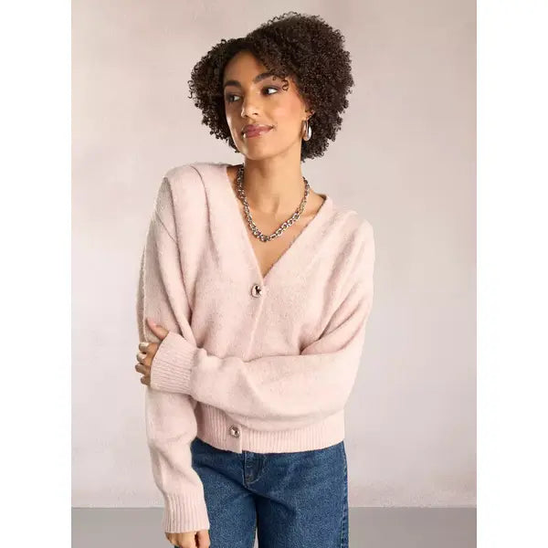 Textured Cardigan with Button Closure Pink