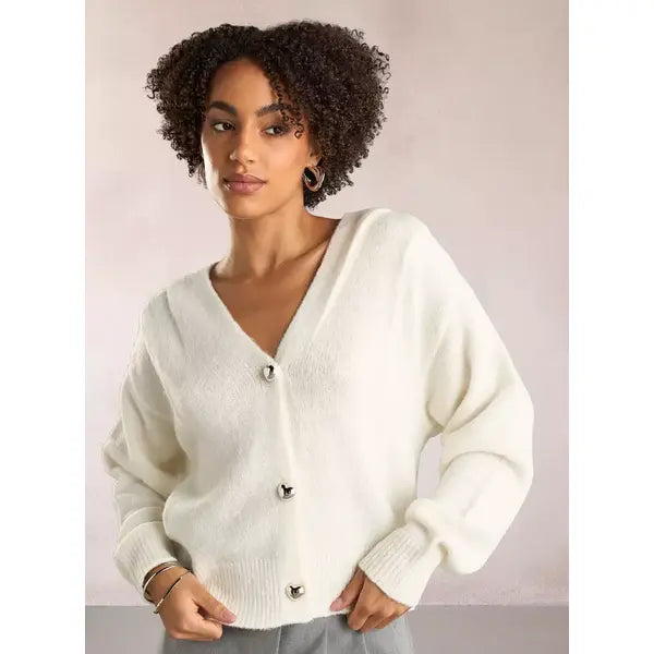 Textured Cardigan with Button Closure White