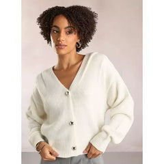 Textured Cardigan with Button Closure White