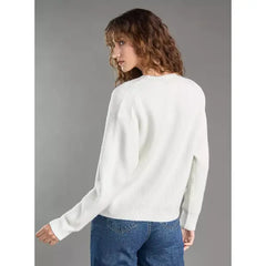 Floral Embroidered Button Through Cardigan White